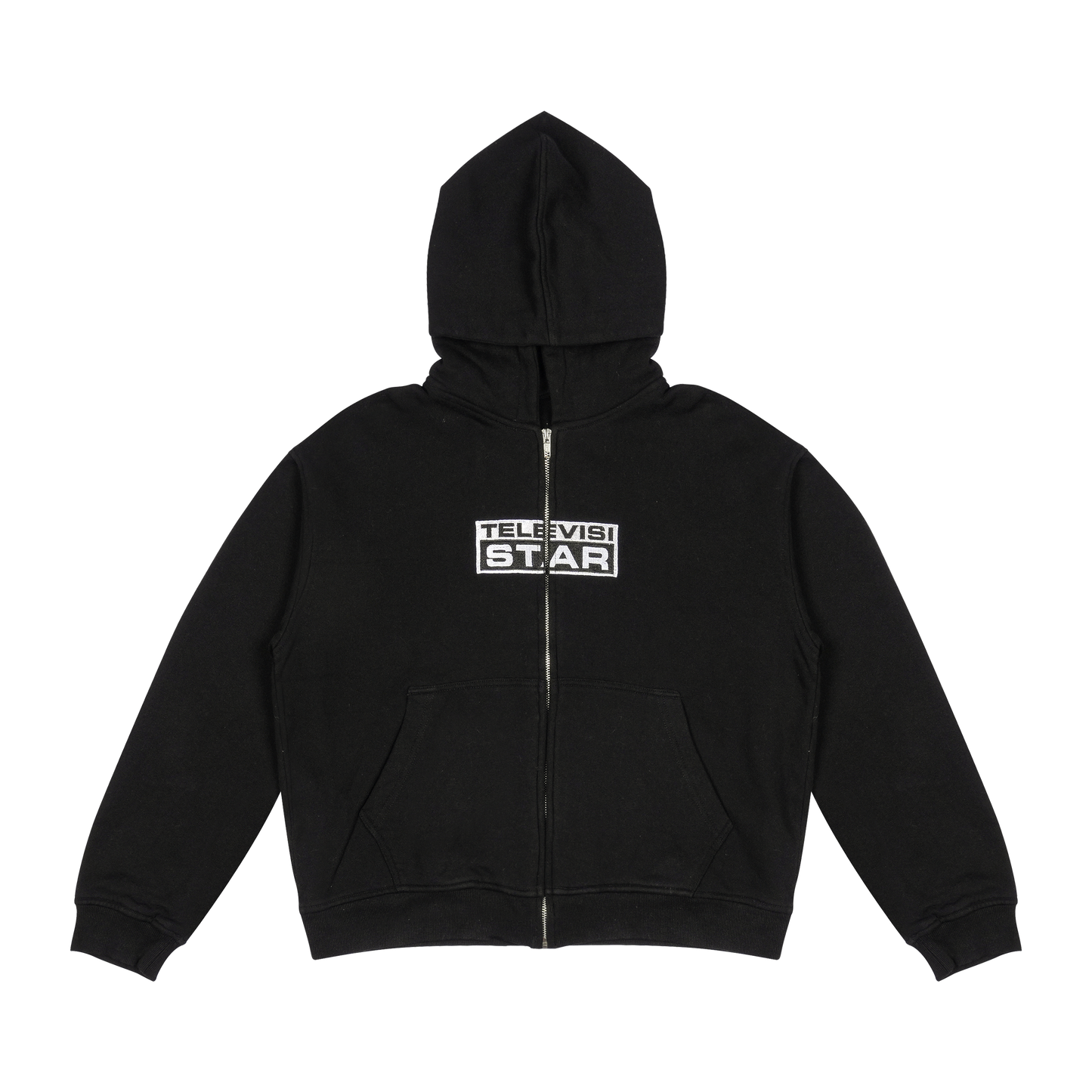 BOXY ZIP UP LOGO HOODIE - BLACK