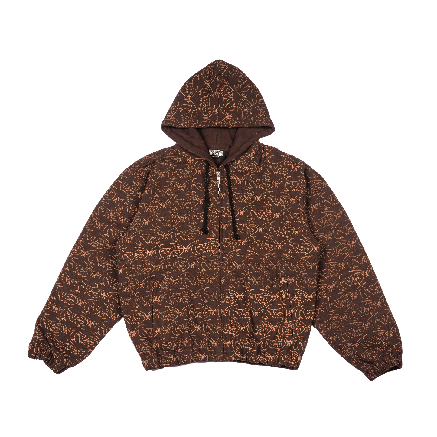 VAMP FULL PRINT DENIM JACKET - BROWN