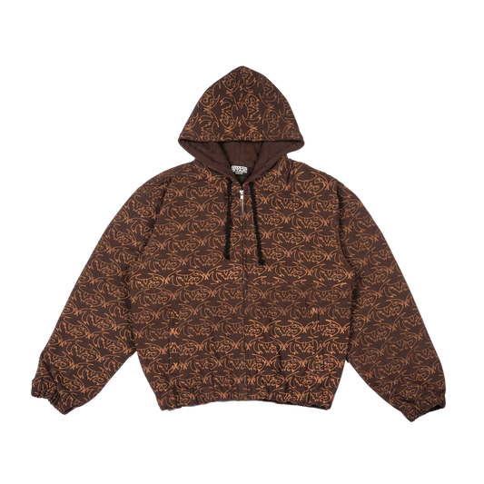 VAMP FULL PRINT DENIM JACKET - BROWN