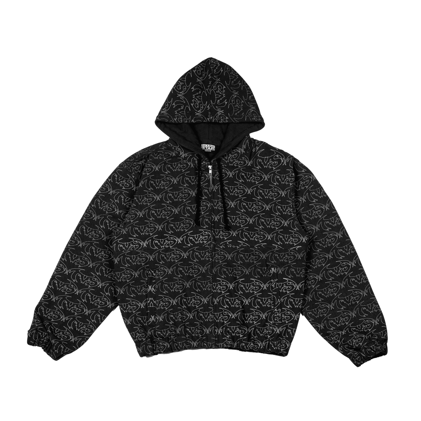 VAMP FULL PRINT DENIM JACKET - BLACK