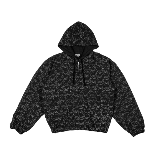 VAMP FULL PRINT DENIM JACKET - BLACK