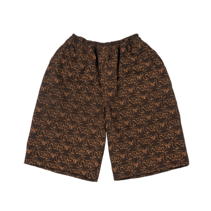 VAMP FULL PRINT DENIM SHORT - BROWN