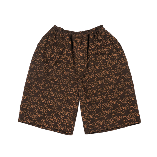 VAMP FULL PRINT DENIM SHORT - BROWN