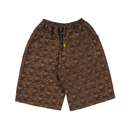 VAMP FULL PRINT DENIM SHORT - BROWN