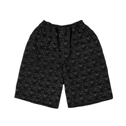 VAMP FULL PRINT DENIM SHORT - BLACK