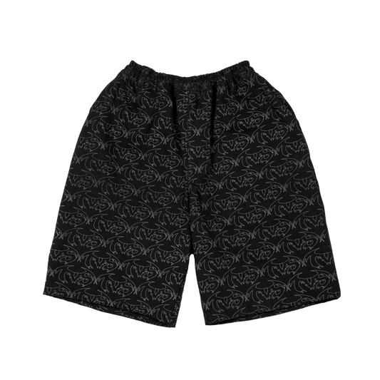 VAMP FULL PRINT DENIM SHORT - BLACK