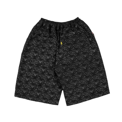 VAMP FULL PRINT DENIM SHORT - BLACK
